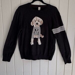 Cotton Sweater Novelty Dog Print Graphic by ED Size Medium Charcoal Gray